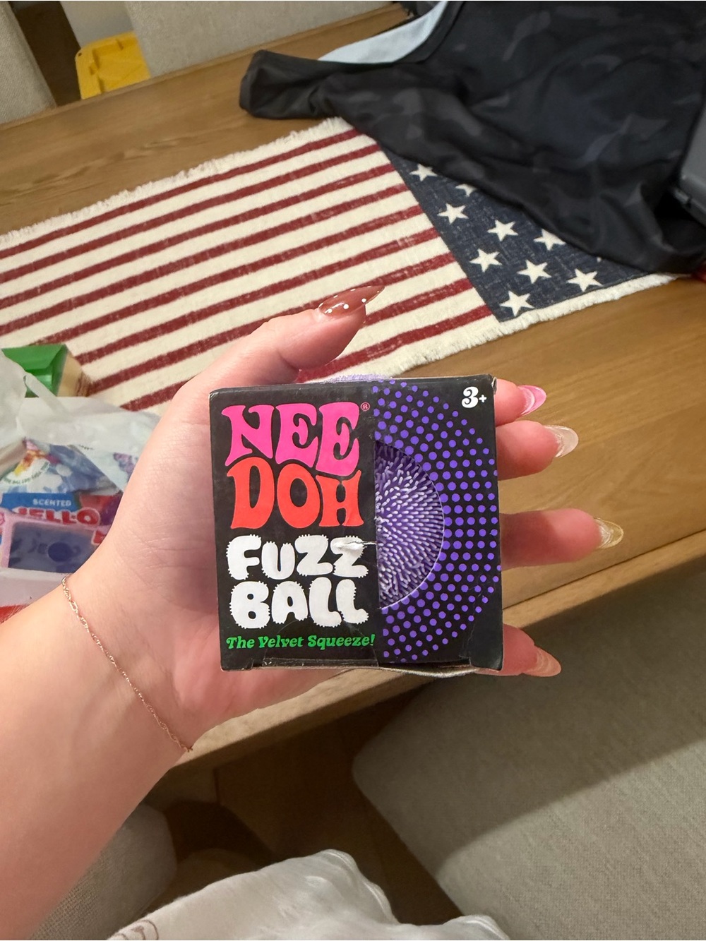 Nee Doh Purple Fuzz Ball Velvet Squeeze Stress Toy